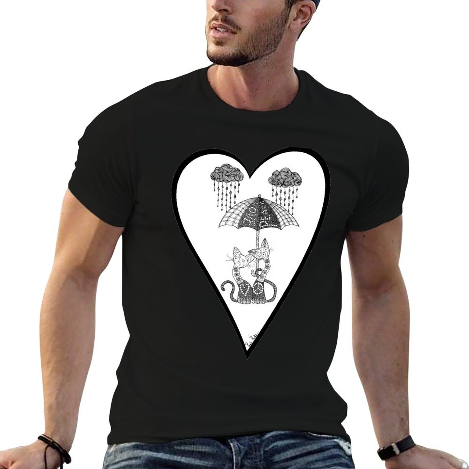 Men'S Fashion Umbrella - Seattle Kitties under Umbrella Zendoodle T-Shirt