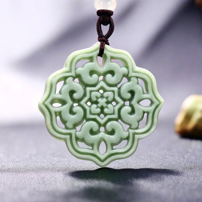 Men'S Fashion Accessories - Natural Real Jade Flower Pendant Necklace