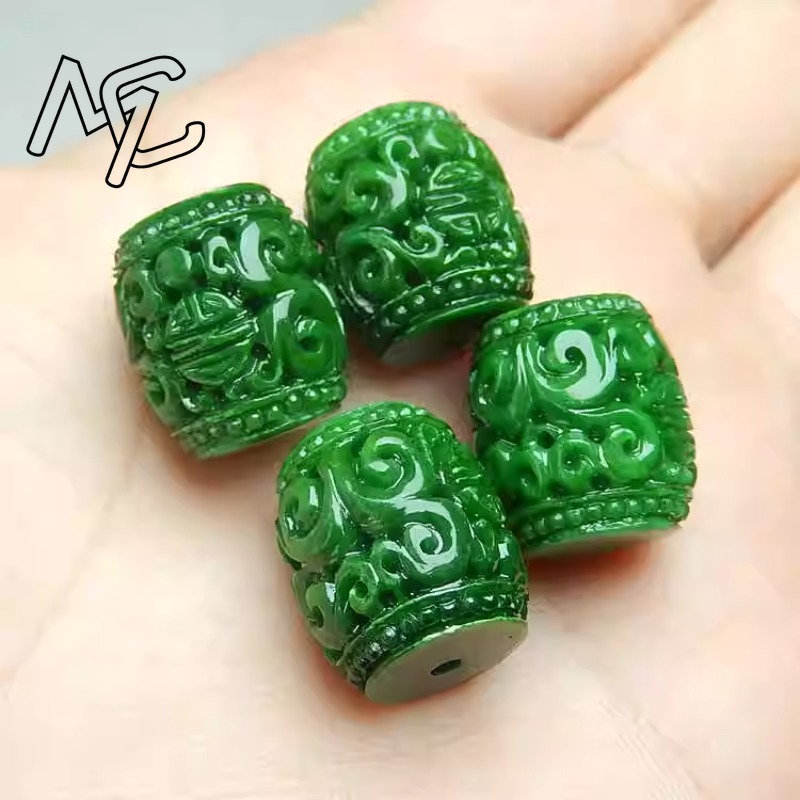 Men'S Fashion Accessories - 5pc Natural Green Jade Carving Beads