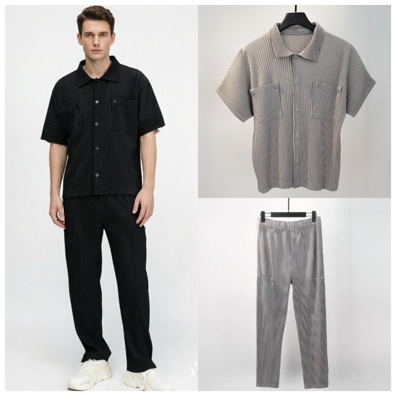 Mens Fashion Casual 2026 - Miyake Pleated Shirt Set Plisse Men