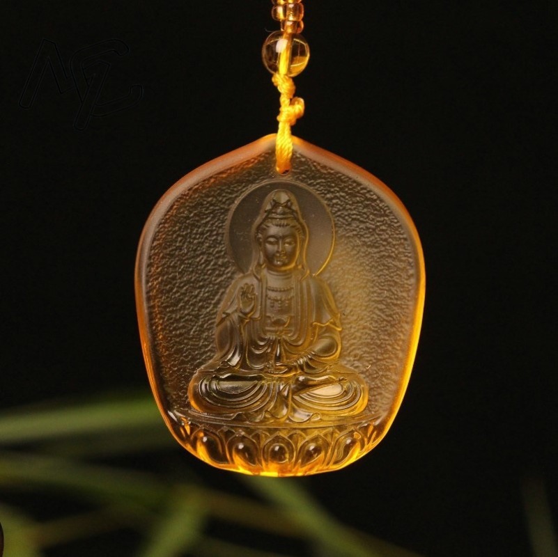 Men'S Fashion Accessories - Chinese Yellow crystal Water Droplet Guanyin