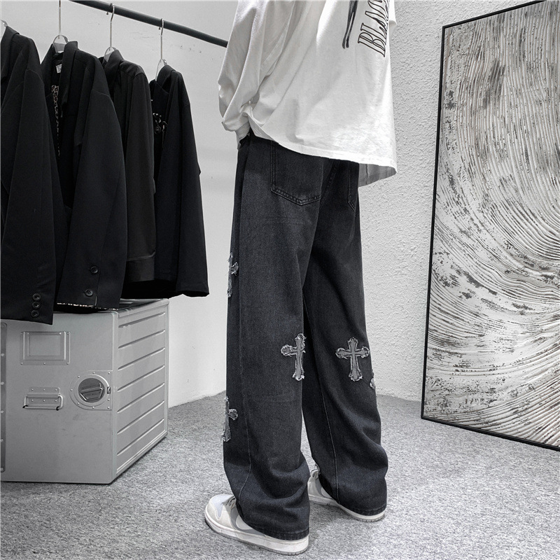 Men Cross Print Jeans Autumn W - đánh giá và giá Men'S Fashion For 70 Year Old