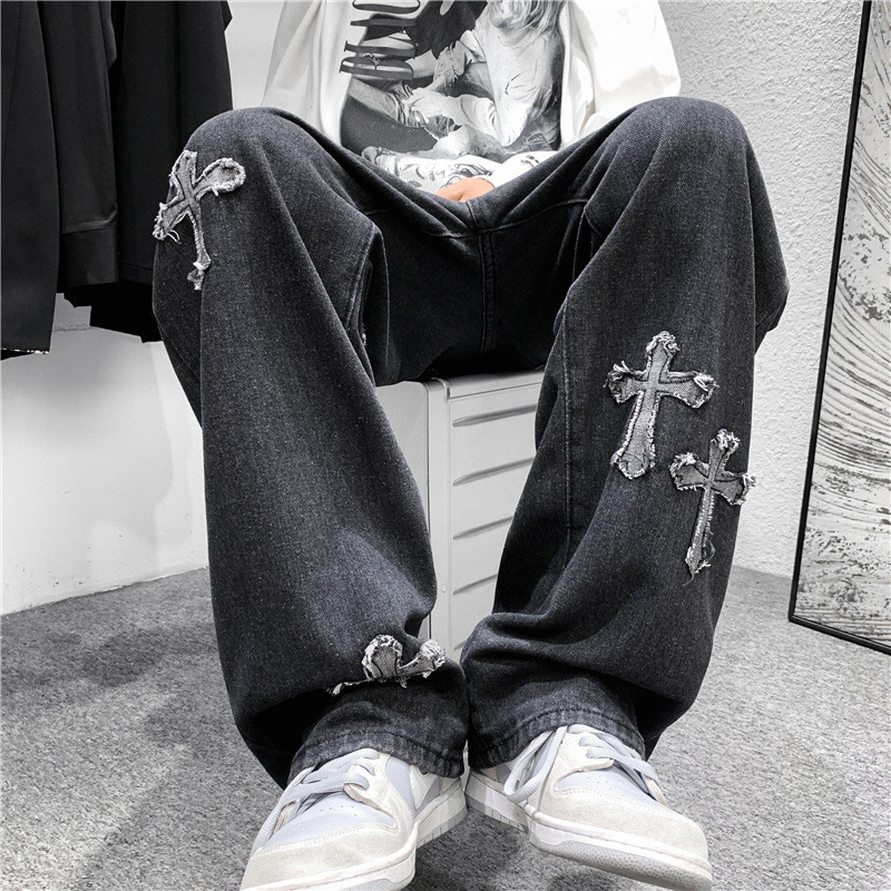 Men Cross Print Jeans Autumn W - đánh giá và giá Men'S Fashion For 70 Year Old