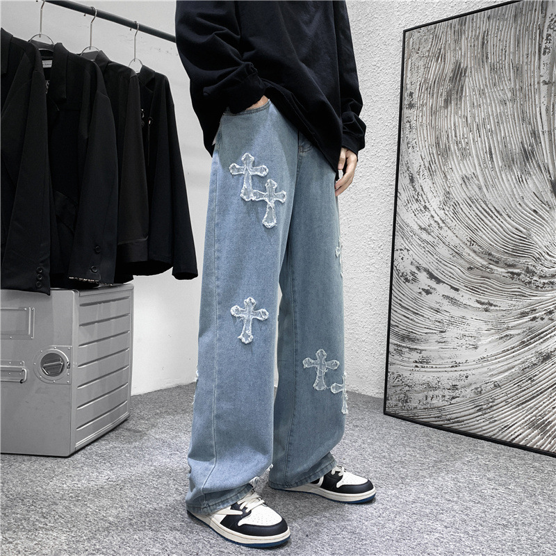 Men Cross Print Jeans Autumn W - đánh giá và giá Men'S Fashion For 70 Year Old