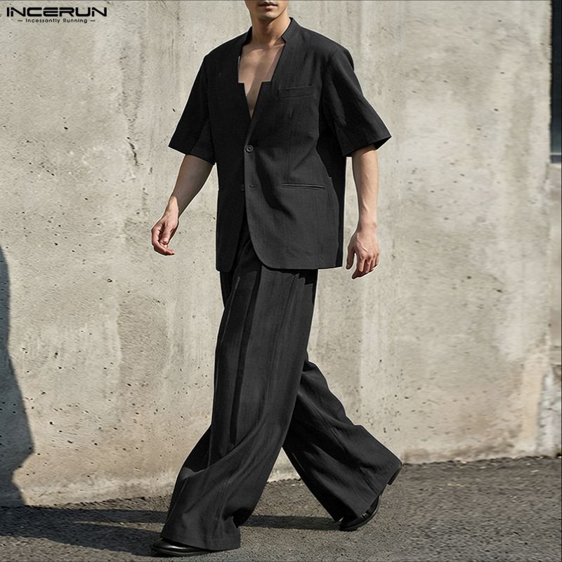 INCERUN Men Sets Solid V Neck  - đánh giá và giá Men'S Fashion Loose Pants