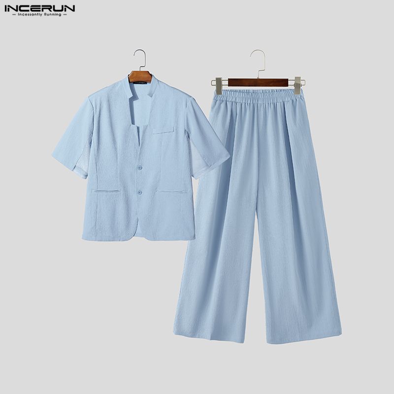 INCERUN Men Sets Solid V Neck  - đánh giá và giá Men'S Fashion Loose Pants