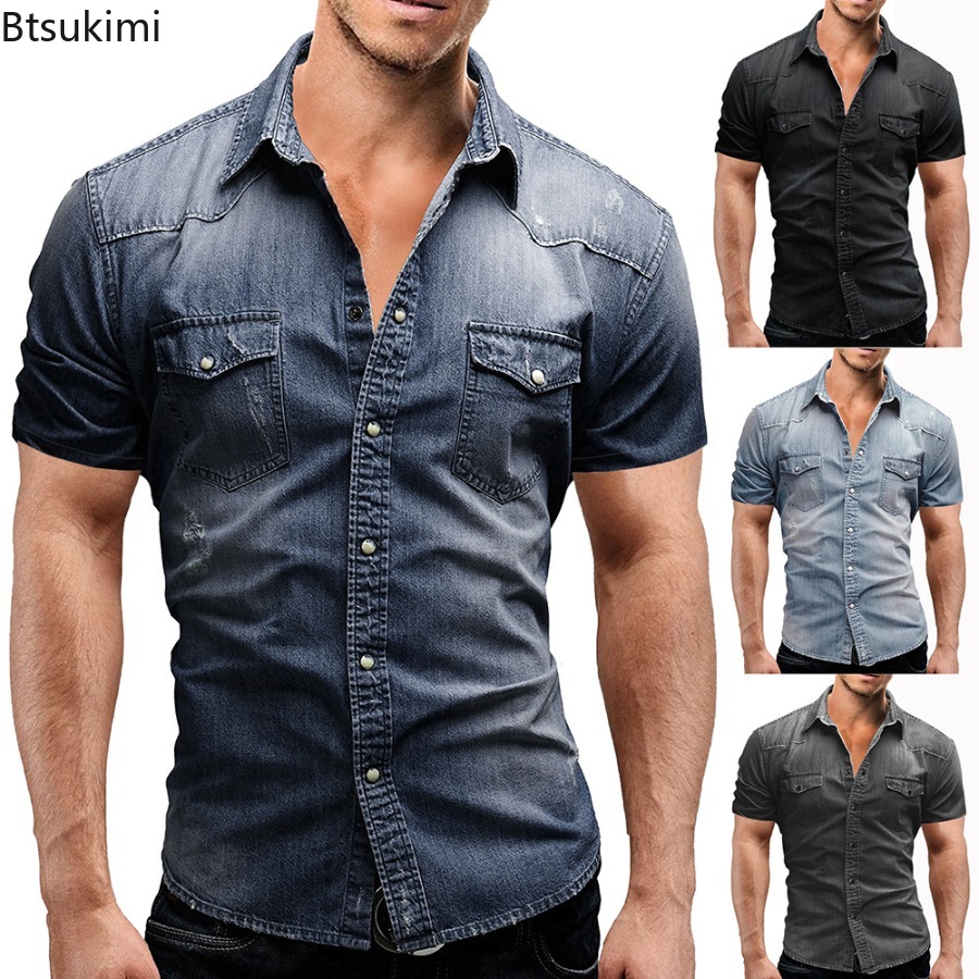 New 2026 Men's Elastic Slim De - đánh giá và giá Jeans Shirt Fashion For Men