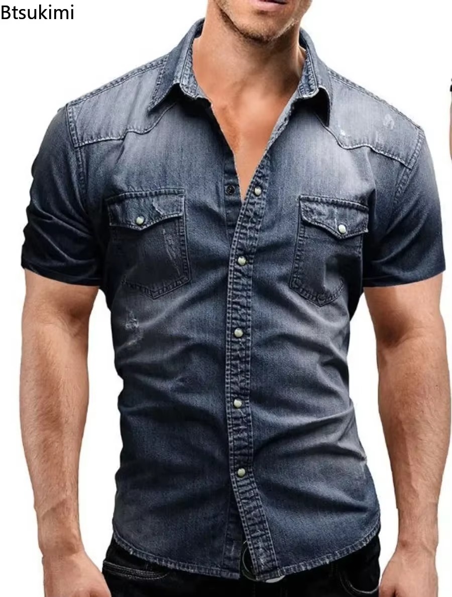 New 2026 Men's Elastic Slim De - đánh giá và giá Jeans Shirt Fashion For Men