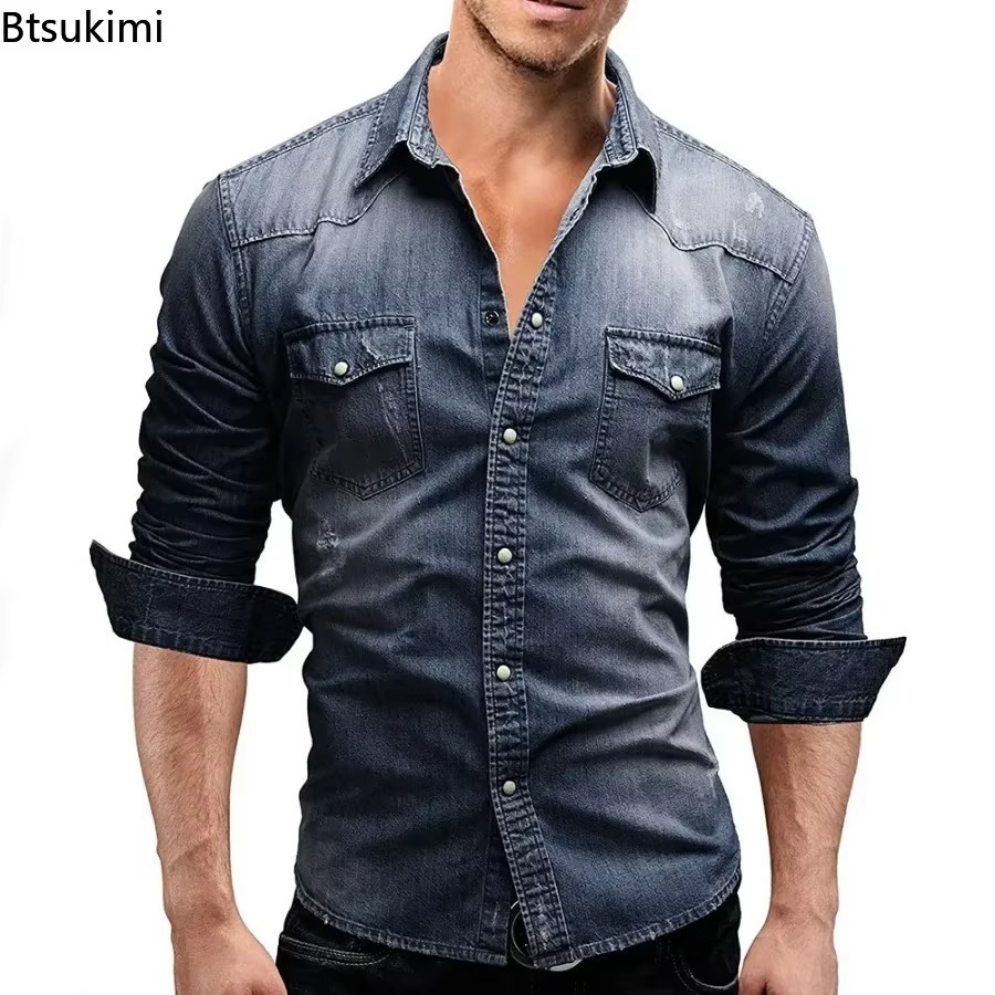 New 2026 Men's Elastic Slim De - đánh giá và giá Jeans Shirt Fashion For Men