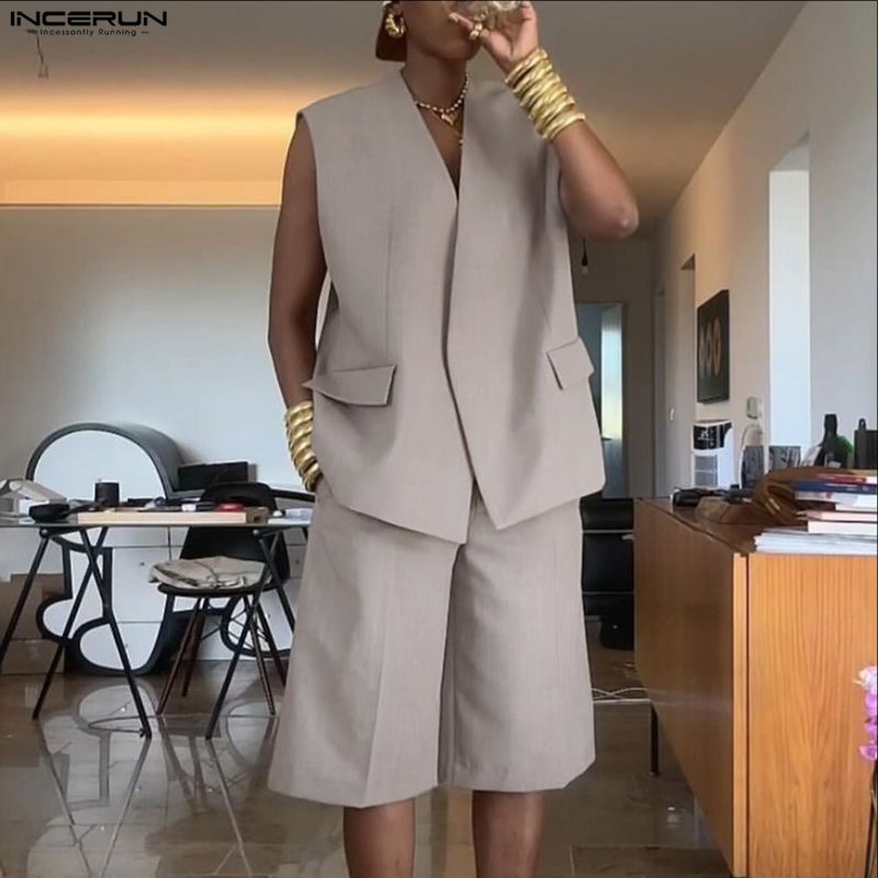INCERUN Men Sets Solid Color V - đánh giá và giá Mens Fashion Casual 2026